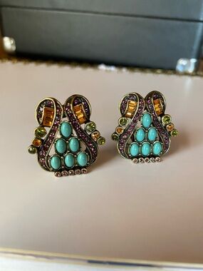 Heidi Daus Turquoise and Purple Multi-Stone Clip Earrings